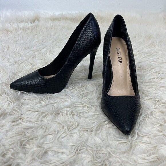 Just Fab Fallon 4.5" Black Textured Heel Women's 7.5 Pump Faux Snakeskin NWOT - Picture 9 of 10